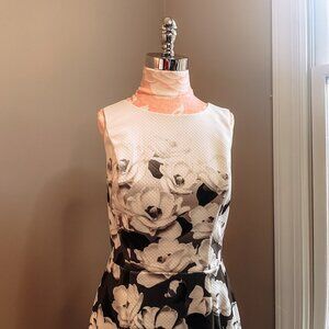 Floral Sleeveless Dress - Black and White